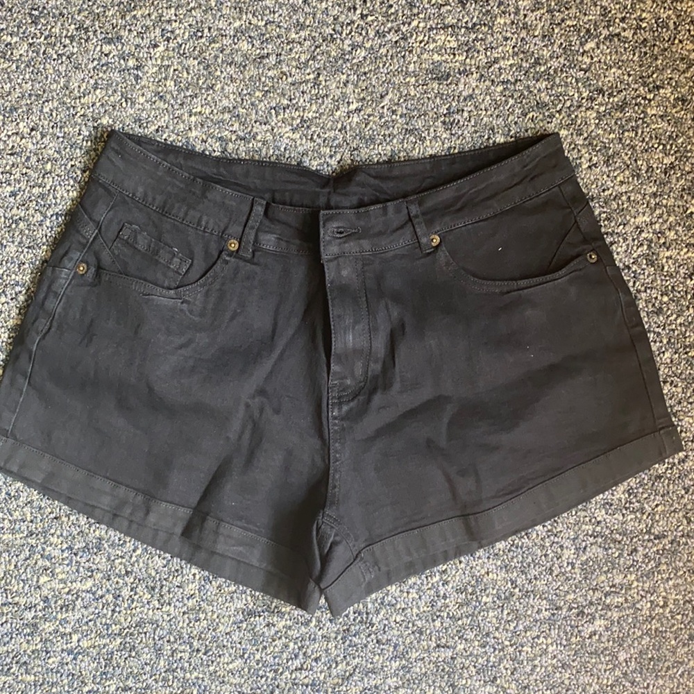 Black denim shorts